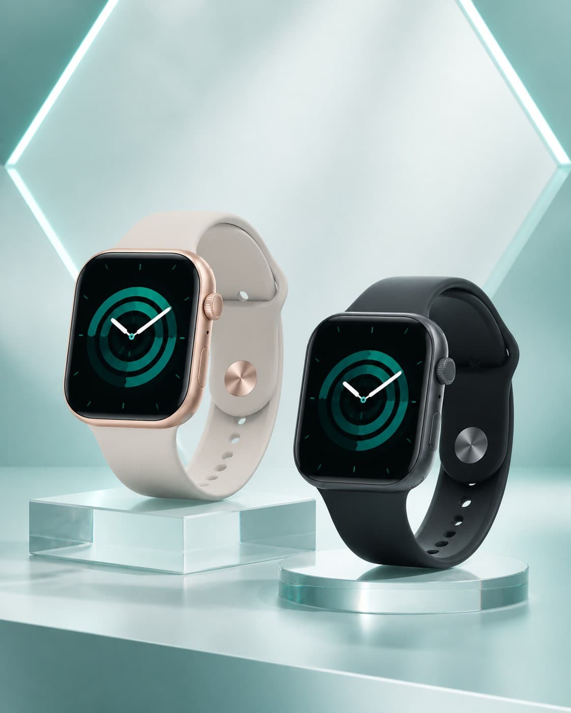 Dois smartwatches em composição de produto